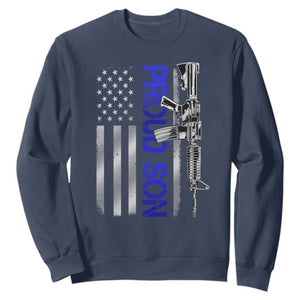 Proud Son of a Police Dad Sweatshirt Gun American Flag Family Support