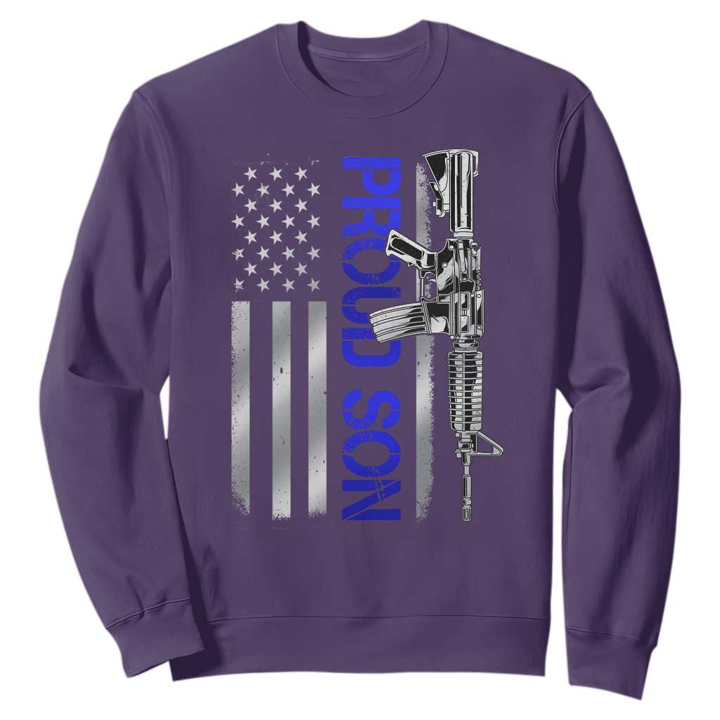 Proud Son of a Police Dad Sweatshirt Gun American Flag Family Support