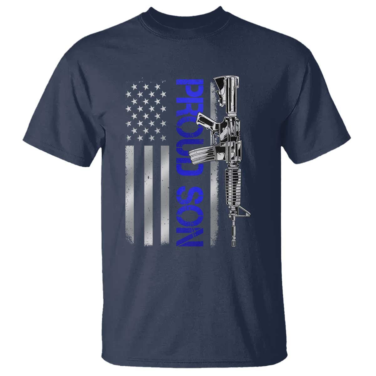 Proud Son of a Police Dad T Shirt Gun American Flag Family Support