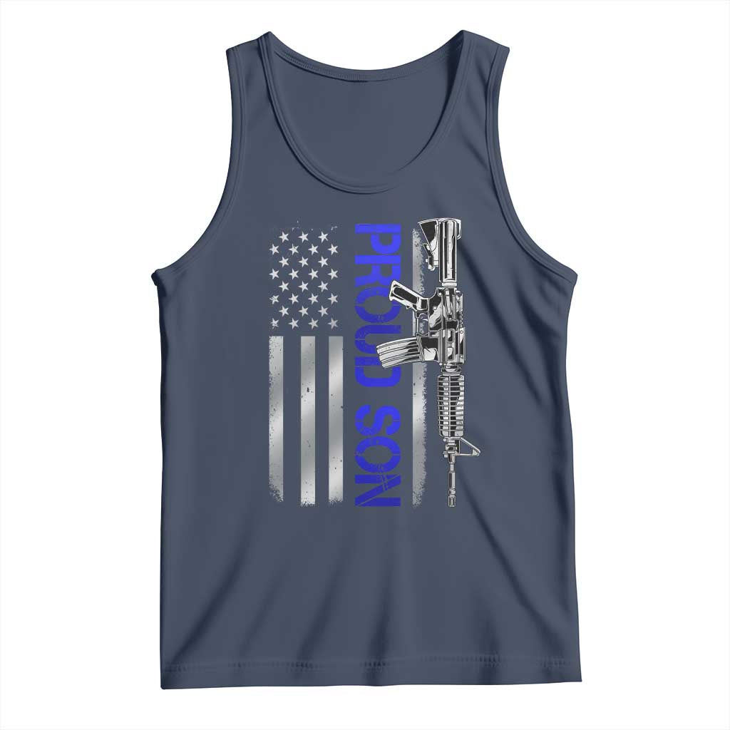 Proud Son of a Police Dad Tank Top Gun American Flag Family Support