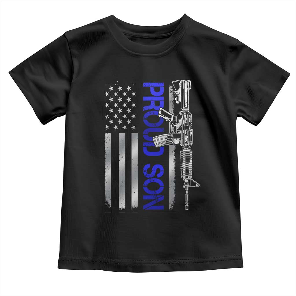 Proud Son of a Police Dad Toddler T Shirt Gun American Flag Family Support TS10 Black Print Your Wear
