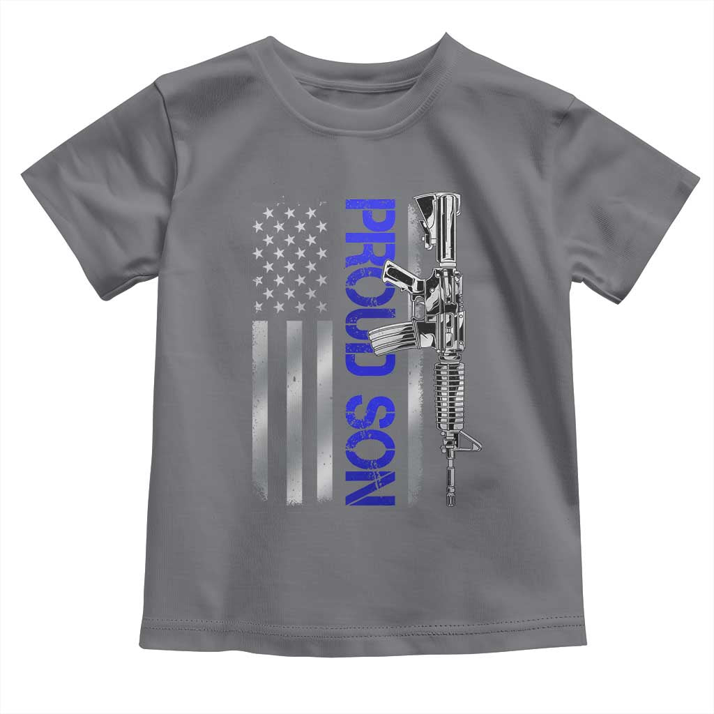 Proud Son of a Police Dad Toddler T Shirt Gun American Flag Family Support