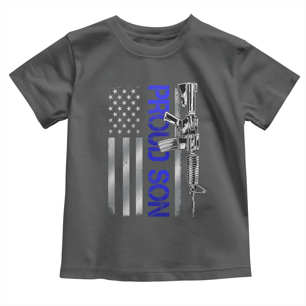 Proud Son of a Police Dad Toddler T Shirt Gun American Flag Family Support