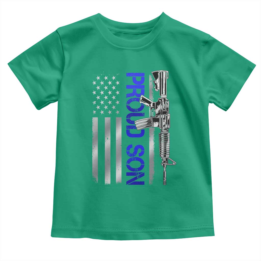 Proud Son of a Police Dad Toddler T Shirt Gun American Flag Family Support