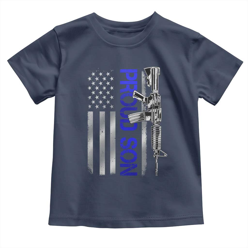 Proud Son of a Police Dad Toddler T Shirt Gun American Flag Family Support