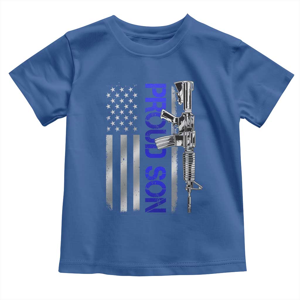 Proud Son of a Police Dad Toddler T Shirt Gun American Flag Family Support