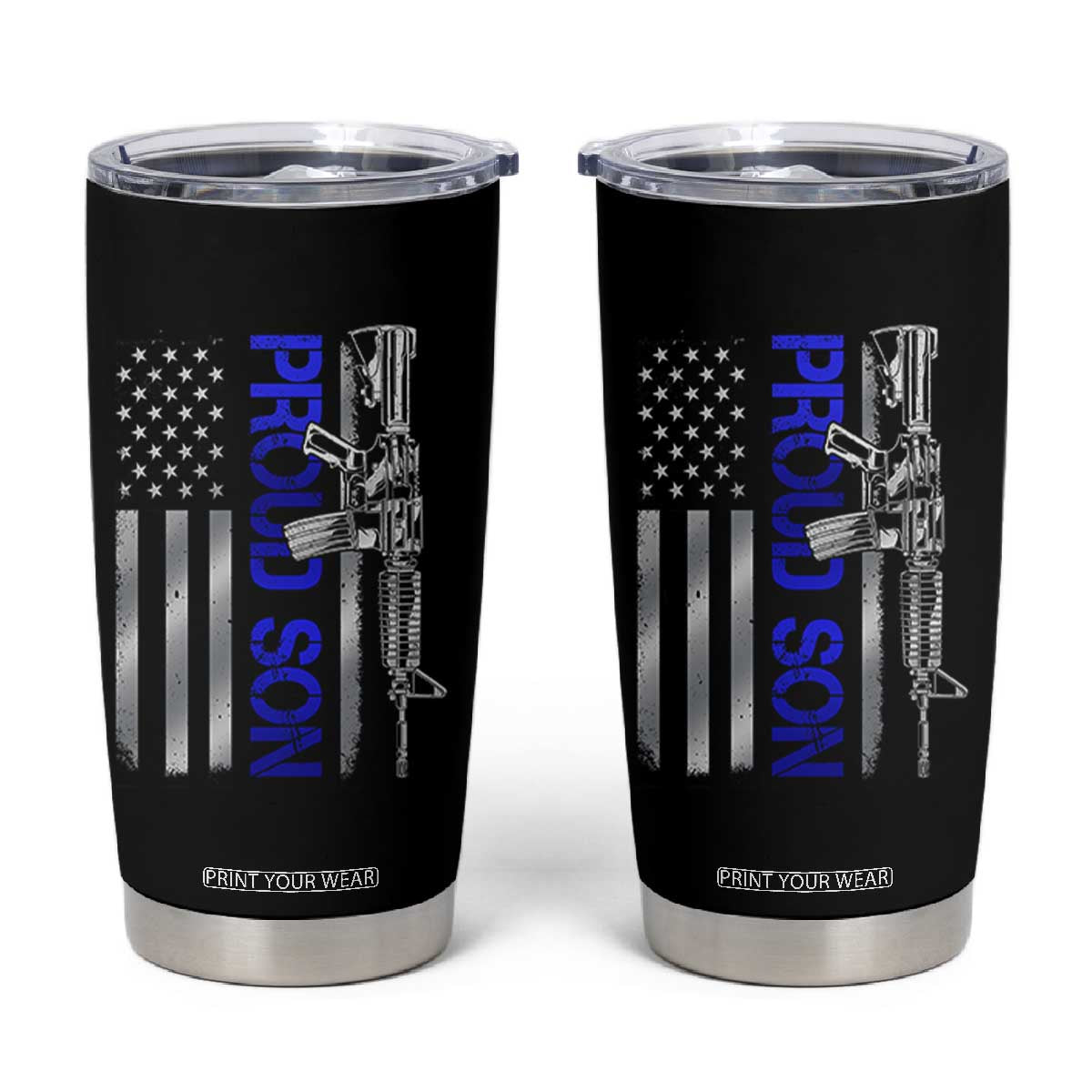 Proud Son of a Police Dad Tumbler Cup Gun American Flag Family Support TS10 Black Print Your Wear