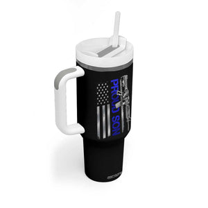 Proud Son of a Police Dad Tumbler With Handle Gun American Flag Family Support