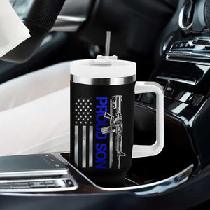 Proud Son of a Police Dad Tumbler With Handle Gun American Flag Family Support