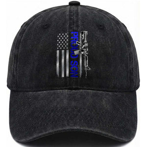 Proud Son of a Police Dad Washed Cotton Baseball Cap Gun American Flag Family Support