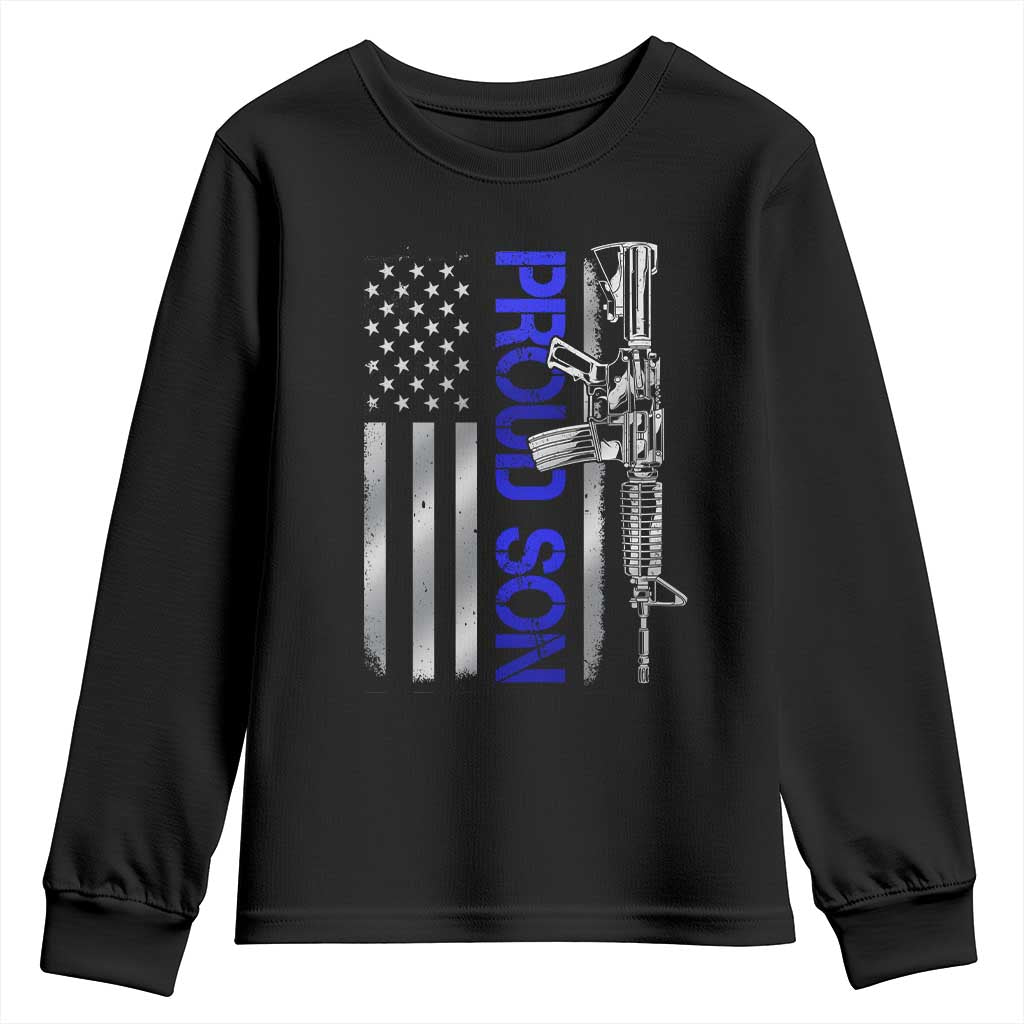 Proud Son of a Police Dad Youth Sweatshirt Gun American Flag Family Support TS10 Black Print Your Wear