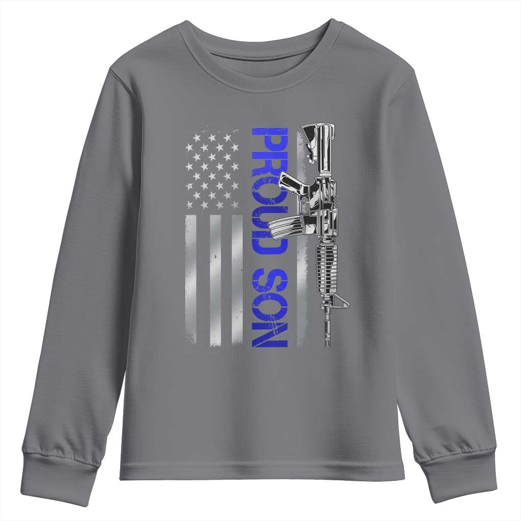 Proud Son of a Police Dad Youth Sweatshirt Gun American Flag Family Support