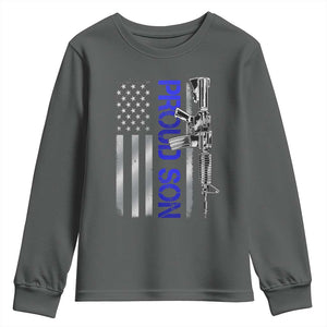 Proud Son of a Police Dad Youth Sweatshirt Gun American Flag Family Support