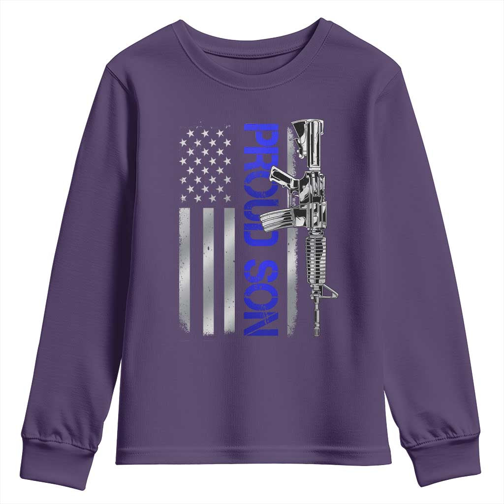 Proud Son of a Police Dad Youth Sweatshirt Gun American Flag Family Support