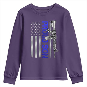 Proud Son of a Police Dad Youth Sweatshirt Gun American Flag Family Support