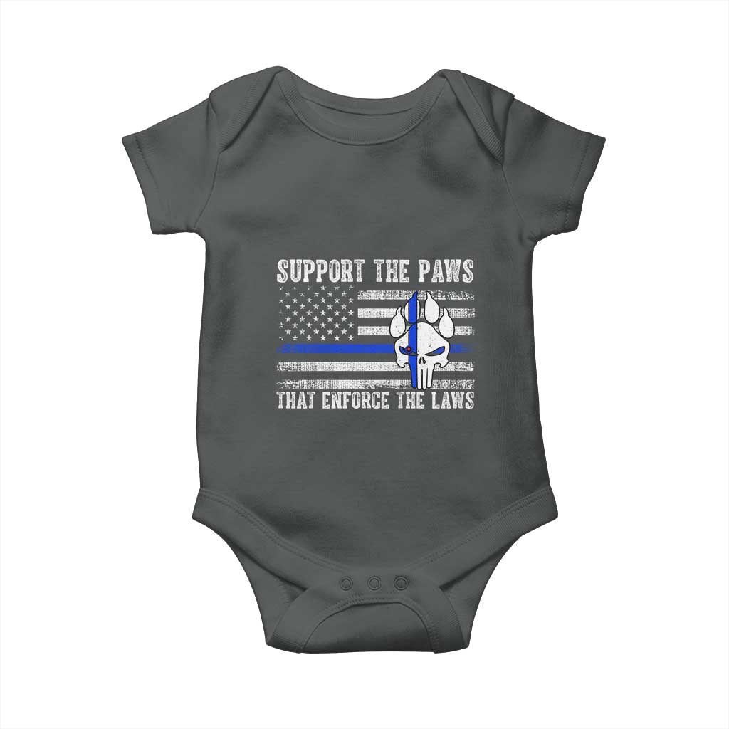 Police K9 Baby Onesie Support The Paws That Enforce The Laws US Flag TS10 Dark Heather Print Your Wear