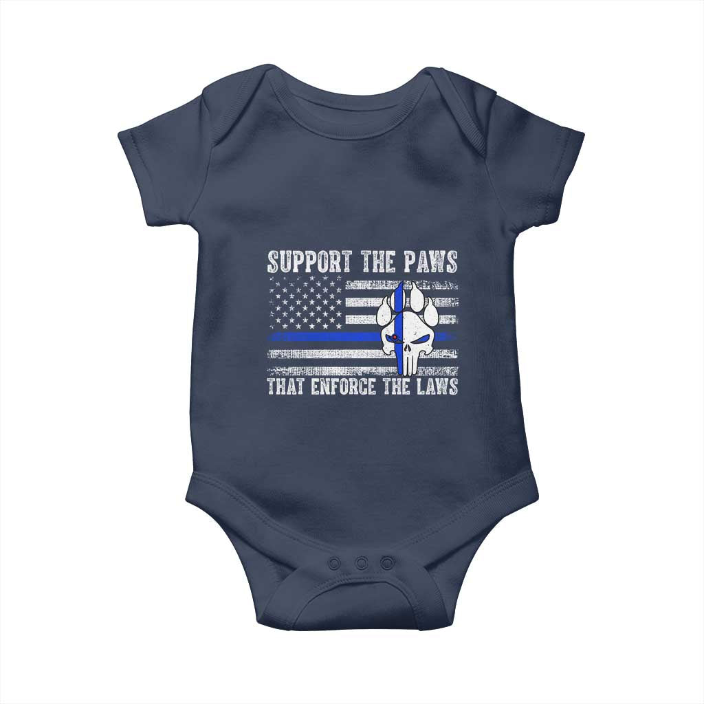 Police K9 Baby Onesie Support The Paws That Enforce The Laws US Flag TS10 Navy Print Your Wear