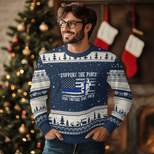 Police K9 Ugly Christmas Sweater Support The Paws That Enforce The Laws US Flag TS10 Navy Beige Print Your Wear