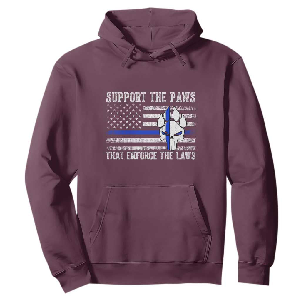 Police K9 Hoodie Support The Paws That Enforce The Laws US Flag TS10 Maroon Print Your Wear