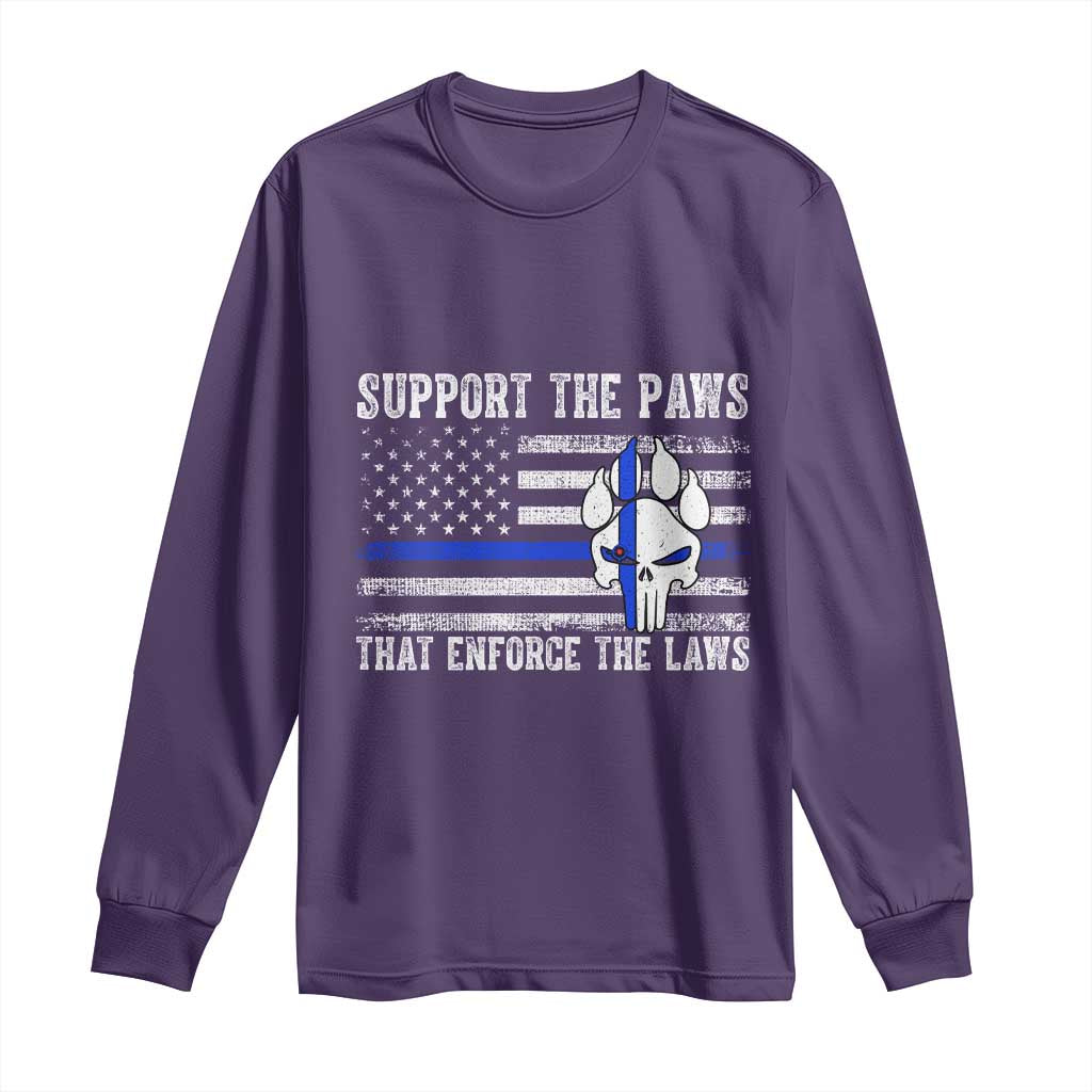 Police K9 Long Sleeve Shirt Support The Paws That Enforce The Laws US Flag TS10 Purple Print Your Wear