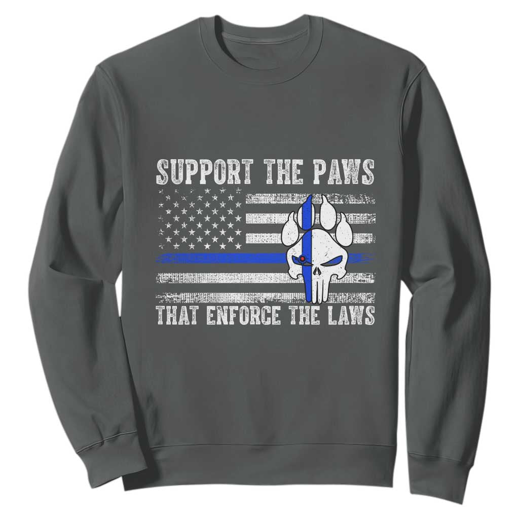 Police K9 Sweatshirt Support The Paws That Enforce The Laws US Flag TS10 Dark Heather Print Your Wear