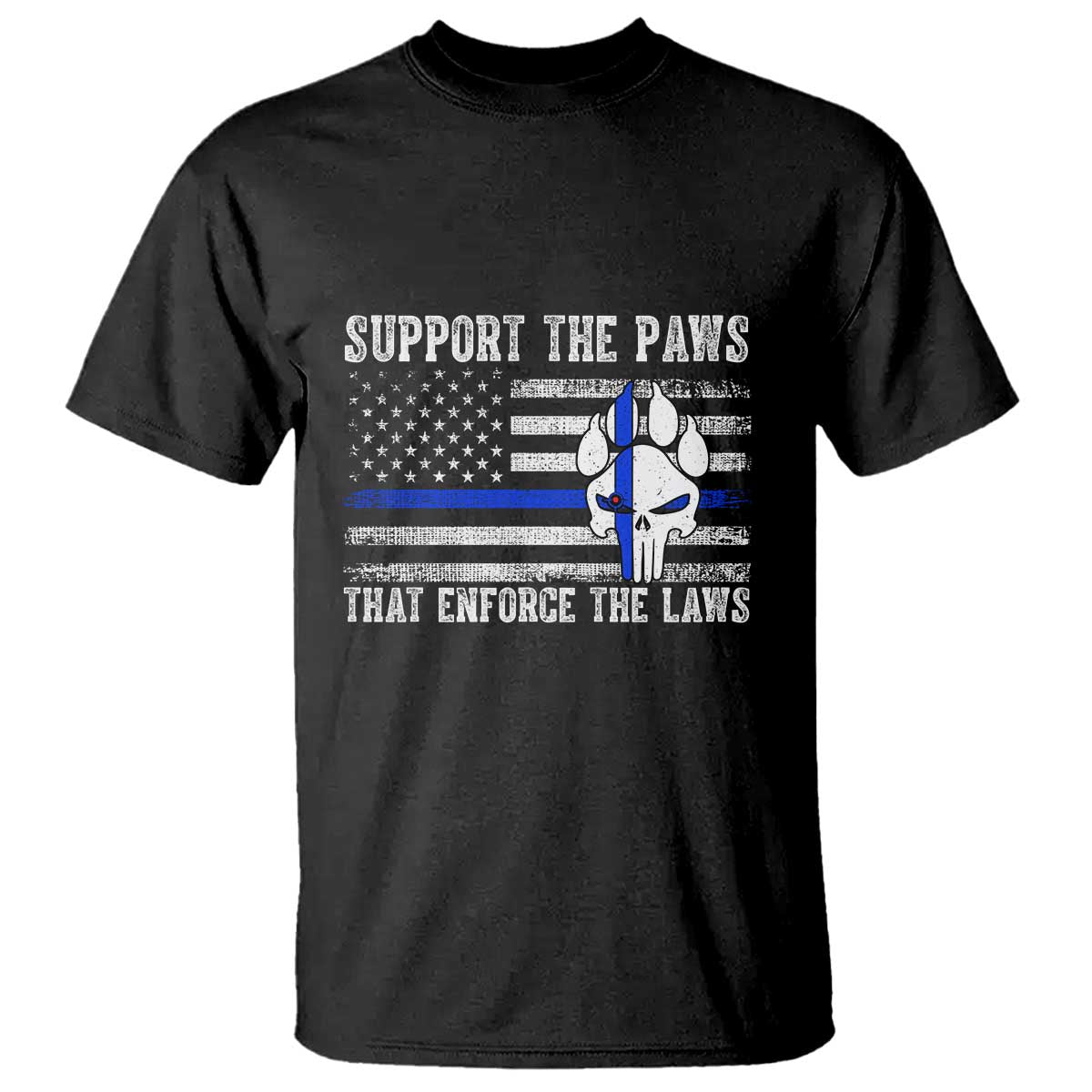 Police K9 T Shirt Support The Paws That Enforce The Laws US Flag - Print Your Wear
