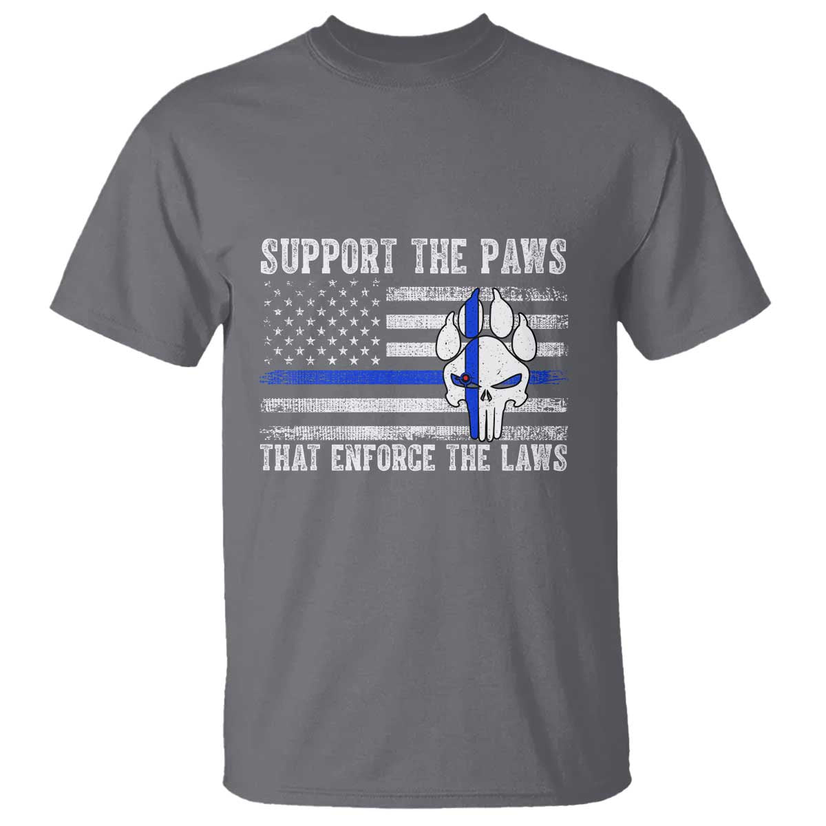 Police K9 T Shirt Support The Paws That Enforce The Laws US Flag TS10 Charcoal Print Your Wear