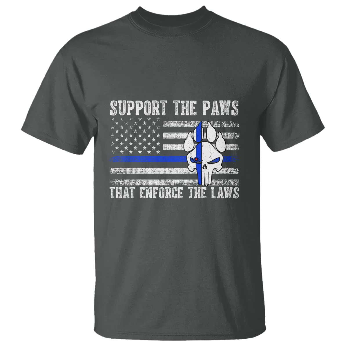 Police K9 T Shirt Support The Paws That Enforce The Laws US Flag TS10 Dark Heather Print Your Wear