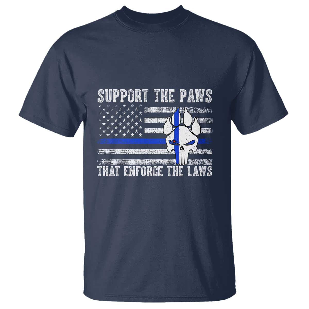 Police K9 T Shirt Support The Paws That Enforce The Laws US Flag TS10 Navy Print Your Wear