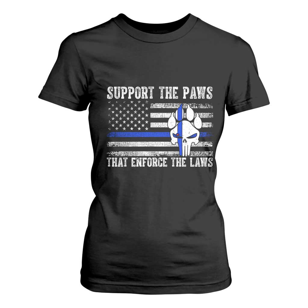 Police K9 T Shirt For Women Support The Paws That Enforce The Laws US Flag TS10 Black Print Your Wear