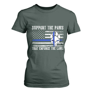 Police K9 T Shirt For Women Support The Paws That Enforce The Laws US Flag TS10 Dark Forest Green Print Your Wear