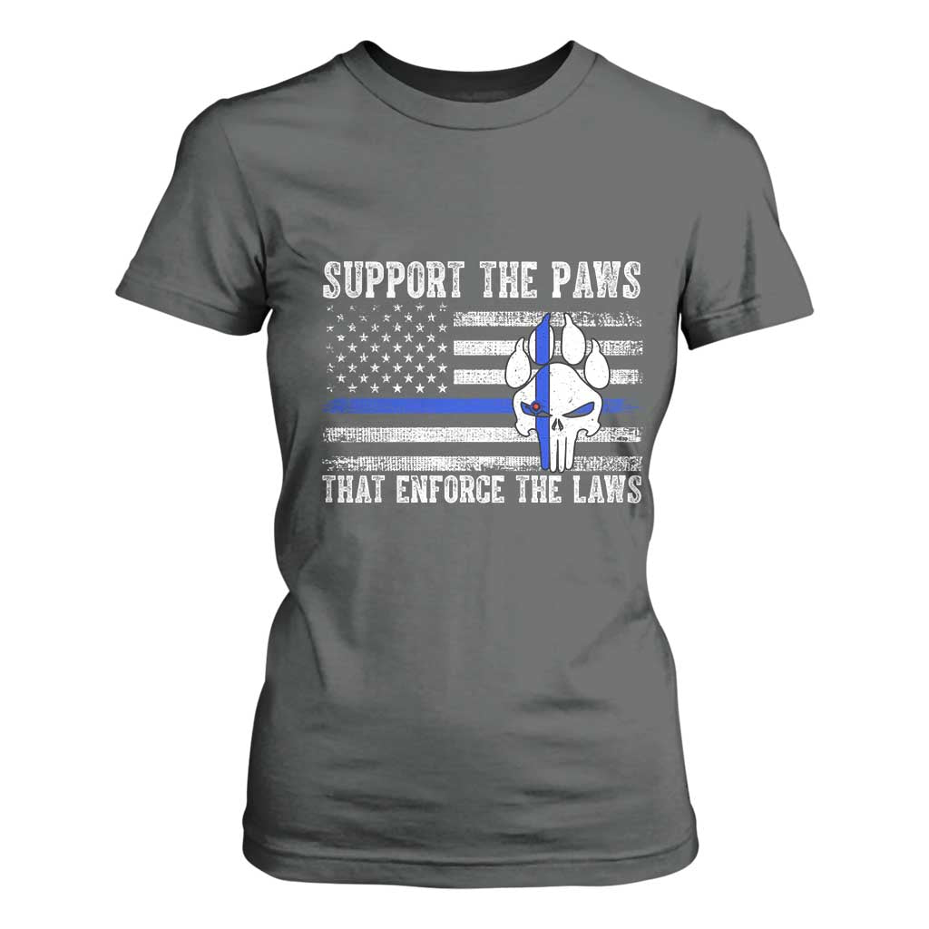 Police K9 T Shirt For Women Support The Paws That Enforce The Laws US Flag TS10 Dark Heather Print Your Wear