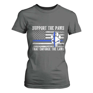 Police K9 T Shirt For Women Support The Paws That Enforce The Laws US Flag TS10 Dark Heather Print Your Wear