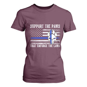 Police K9 T Shirt For Women Support The Paws That Enforce The Laws US Flag TS10 Maroon Print Your Wear