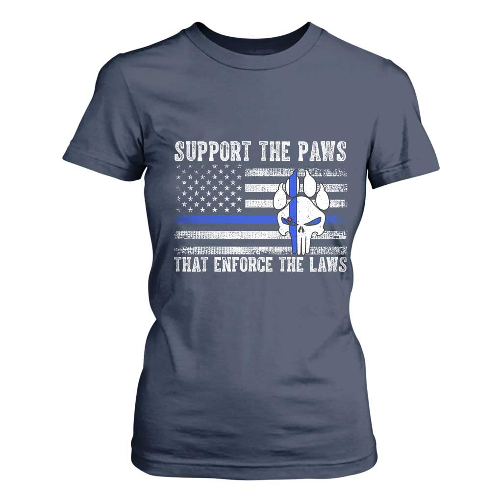 Police K9 T Shirt For Women Support The Paws That Enforce The Laws US Flag TS10 Navy Print Your Wear
