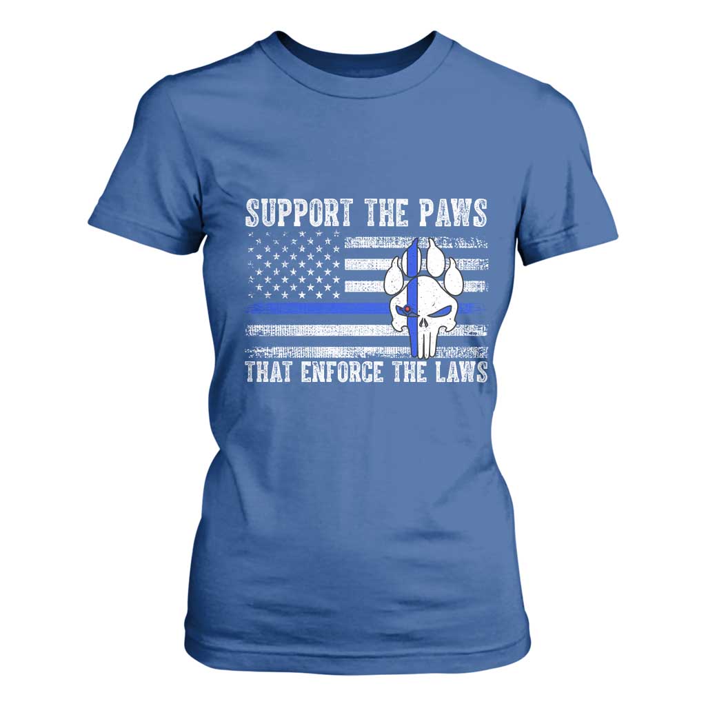 Police K9 T Shirt For Women Support The Paws That Enforce The Laws US Flag TS10 Royal Blue Print Your Wear