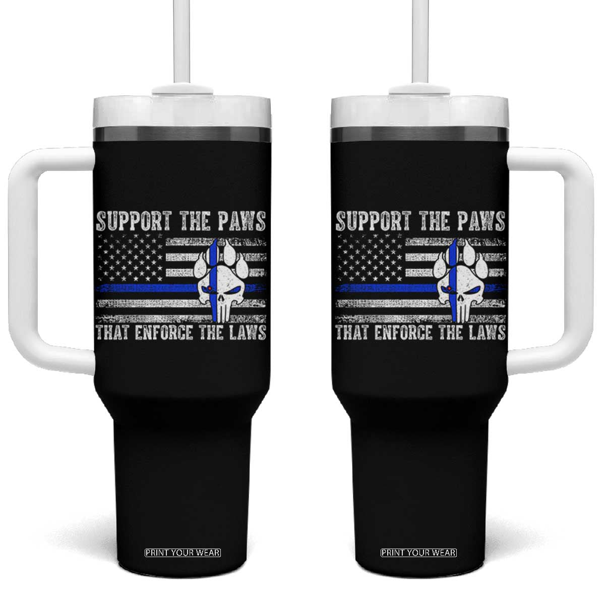 Police K9 Tumbler With Handle Support The Paws That Enforce The Laws US Flag TS10 One Size: 40 oz Black Print Your Wear