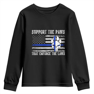 Police K9 Youth Sweatshirt Support The Paws That Enforce The Laws US Flag TS10 Black Print Your Wear