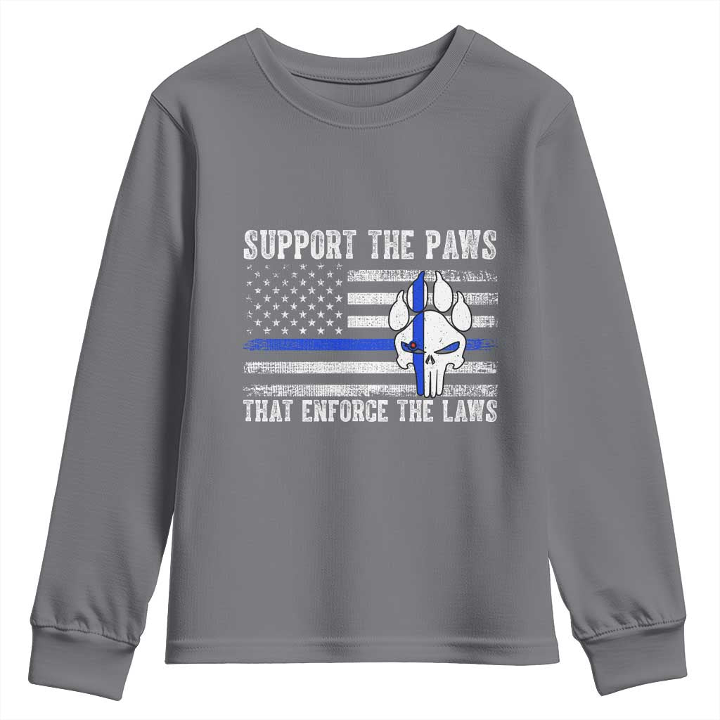 Police K9 Youth Sweatshirt Support The Paws That Enforce The Laws US Flag TS10 Charcoal Print Your Wear