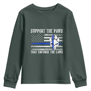 Police K9 Youth Sweatshirt Support The Paws That Enforce The Laws US Flag TS10 Dark Forest Green Print Your Wear