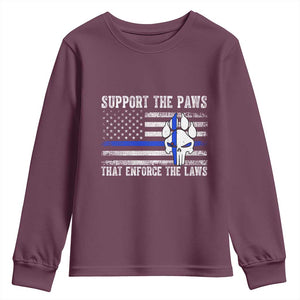Police K9 Youth Sweatshirt Support The Paws That Enforce The Laws US Flag TS10 Maroon Print Your Wear
