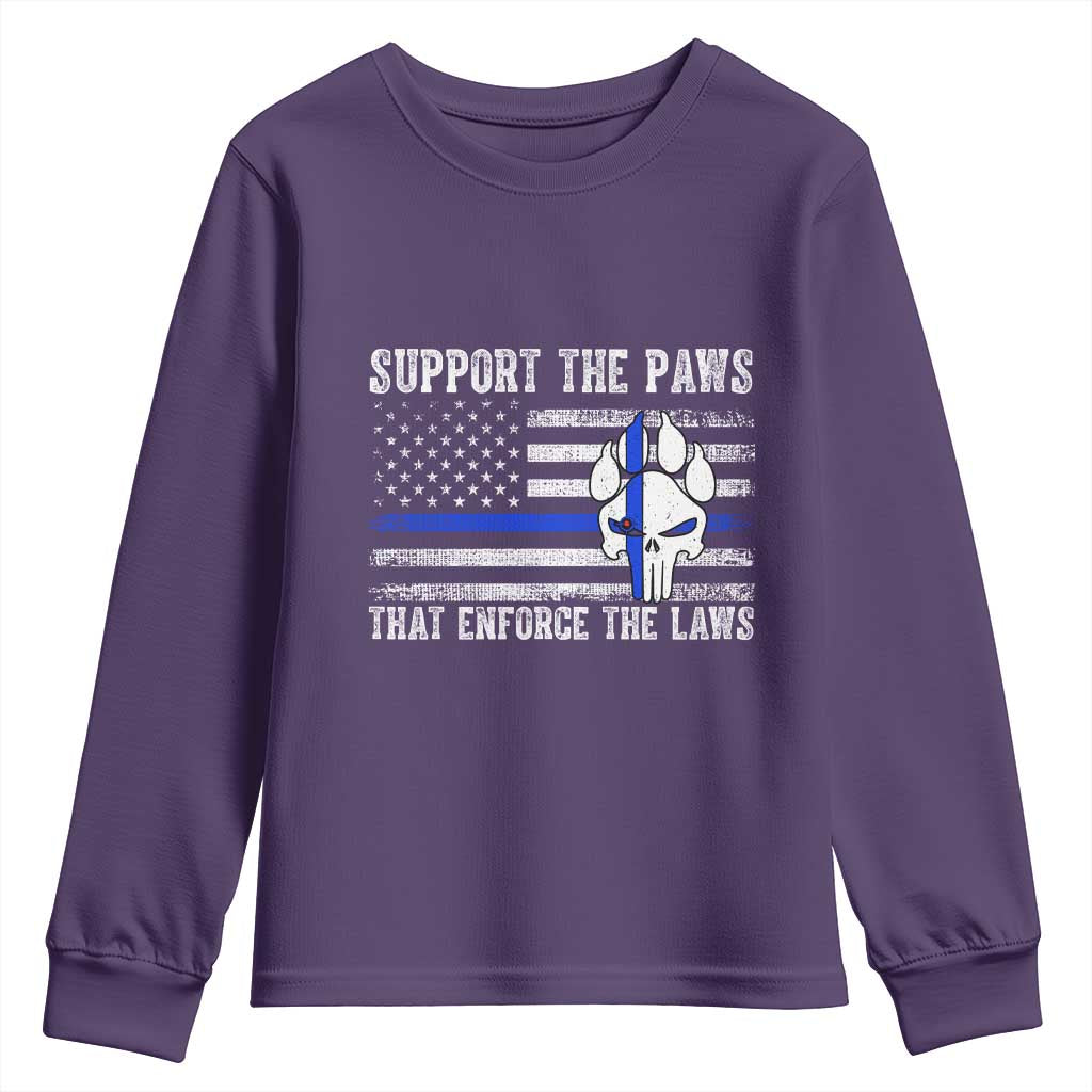 Police K9 Youth Sweatshirt Support The Paws That Enforce The Laws US Flag TS10 Purple Print Your Wear