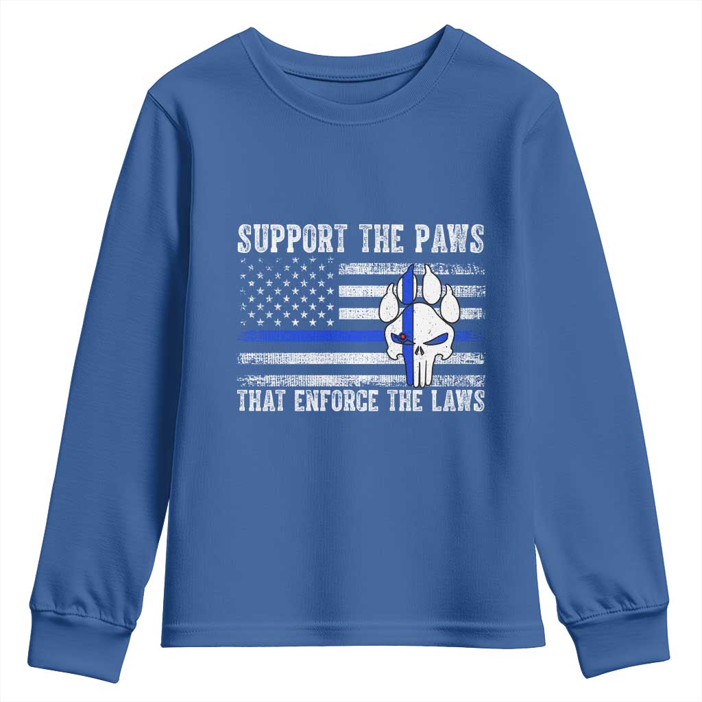 Police K9 Youth Sweatshirt Support The Paws That Enforce The Laws US Flag TS10 Royal Blue Print Your Wear