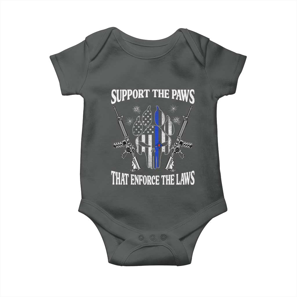 Police K9 Baby Onesie Support The Paws That Enforce The Laws American Flag TS10 Dark Heather Print Your Wear