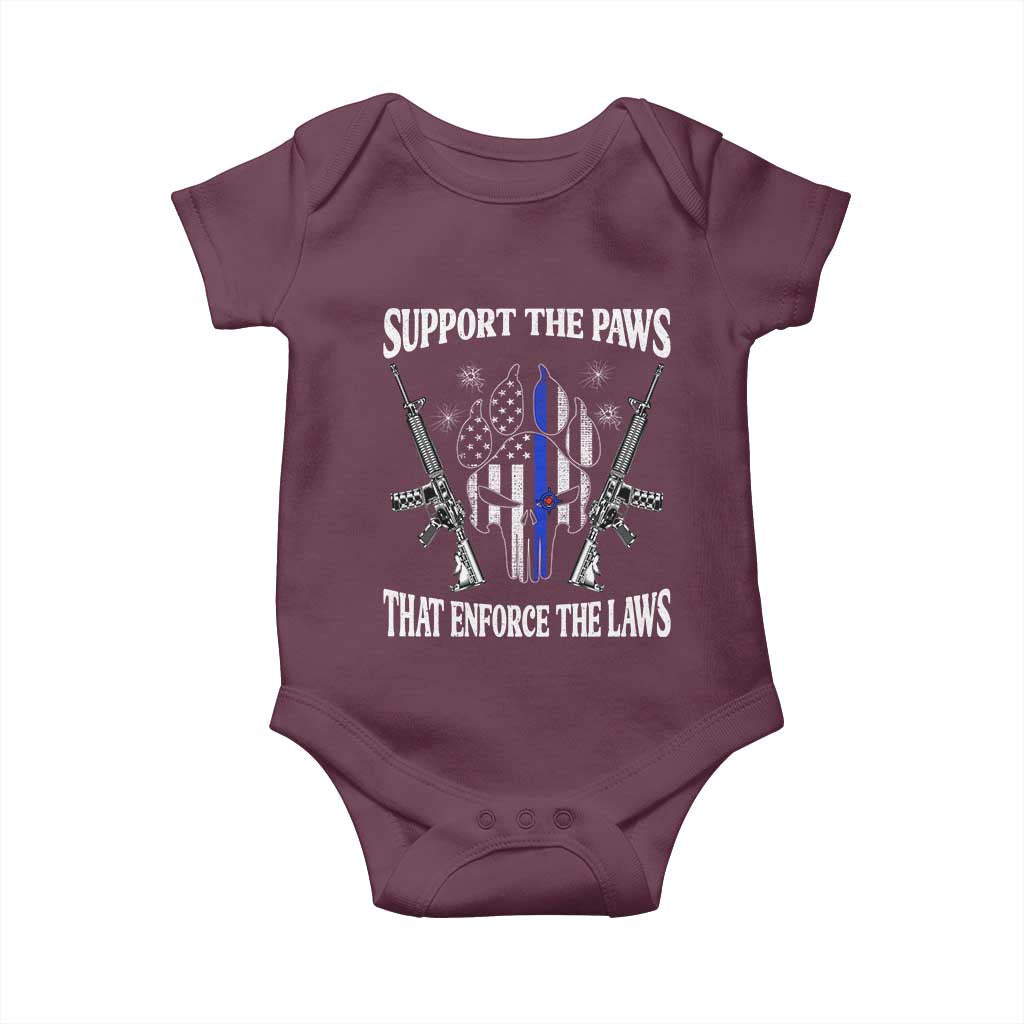 Police K9 Baby Onesie Support The Paws That Enforce The Laws American Flag TS10 Maroon Print Your Wear