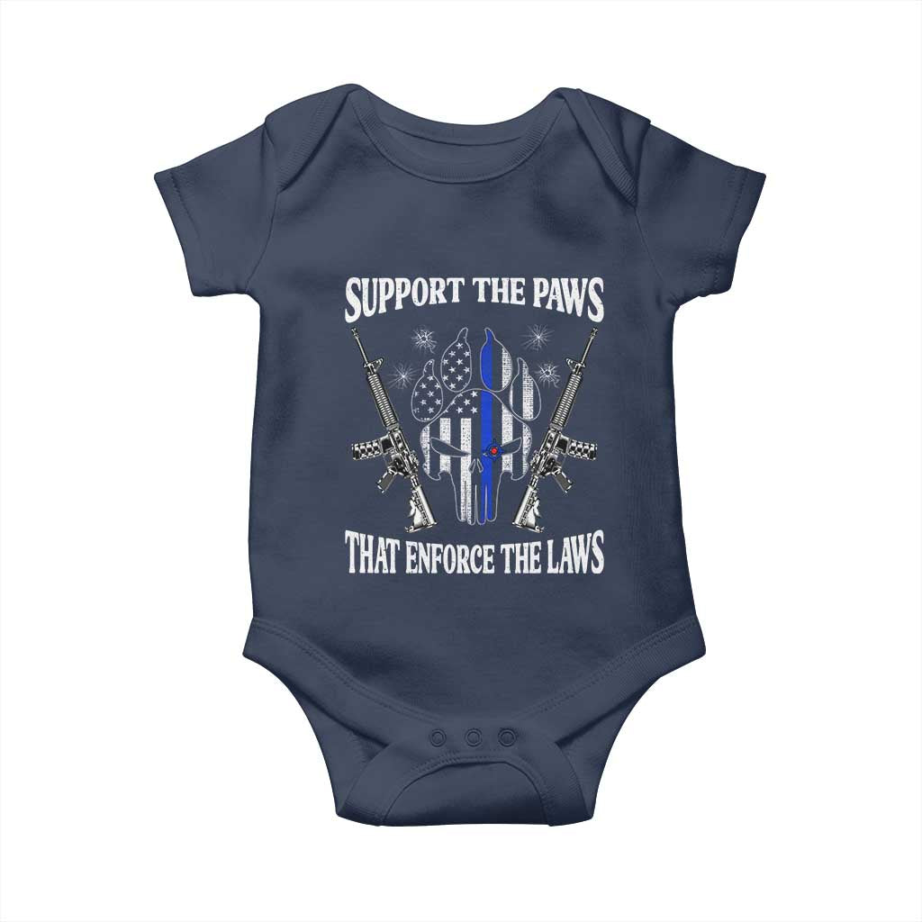 Police K9 Baby Onesie Support The Paws That Enforce The Laws American Flag TS10 Navy Print Your Wear