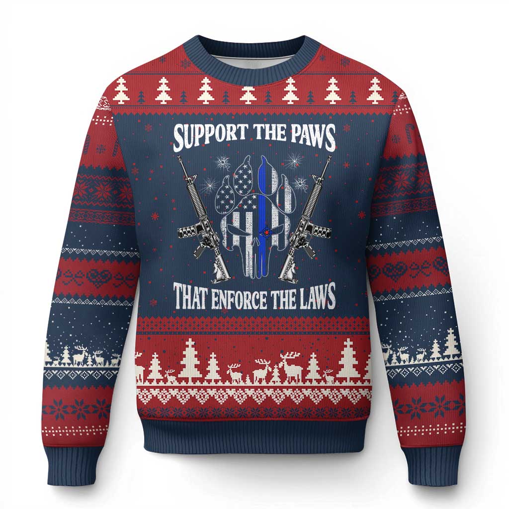 Police K9 Ugly Christmas Sweater Support The Paws That Enforce The Laws American Flag TS10 Navy Red Print Your Wear