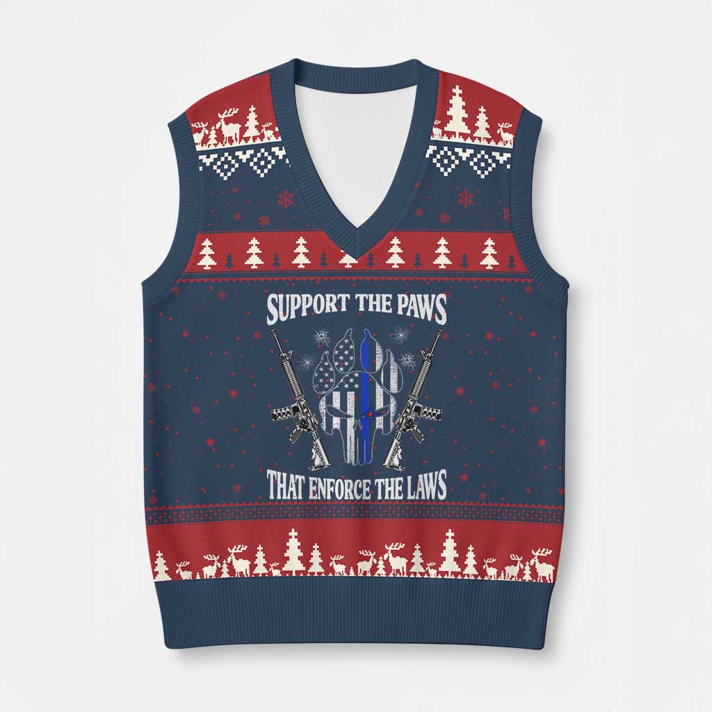 Police K9 V-Neck Knit Sweater Vest Support The Paws That Enforce The Laws American Flag TS10 Navy Red Print Your Wear