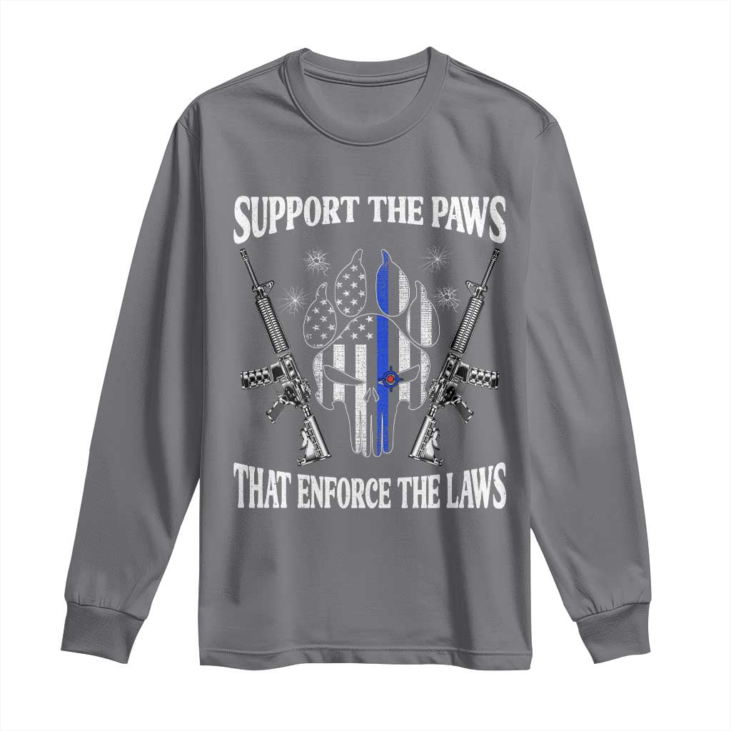 Police K9 Long Sleeve Shirt Support The Paws That Enforce The Laws American Flag TS10 Charcoal Print Your Wear
