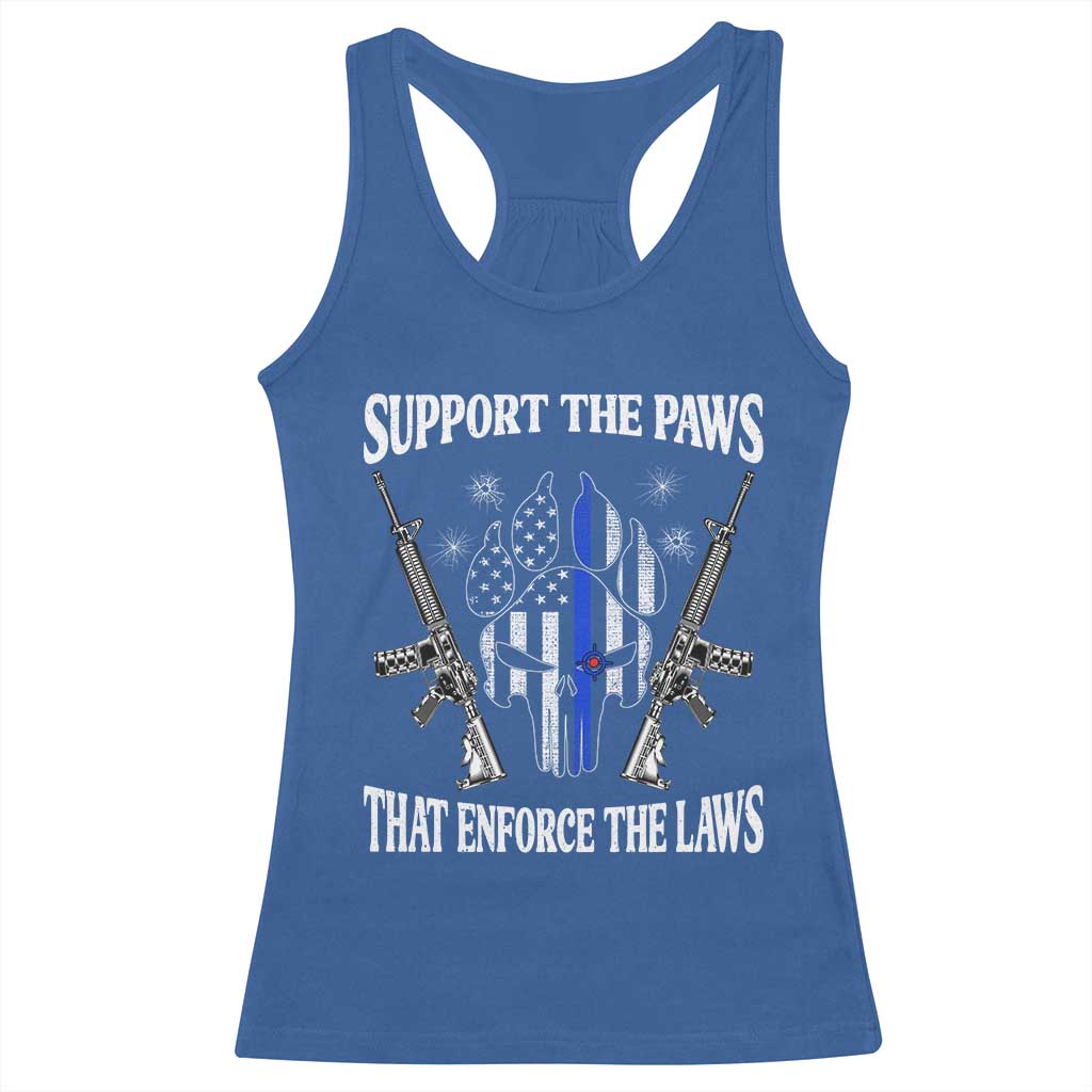 Police K9 Racerback Tank Top Support The Paws That Enforce The Laws American Flag TS10 Royal Blue Print Your Wear